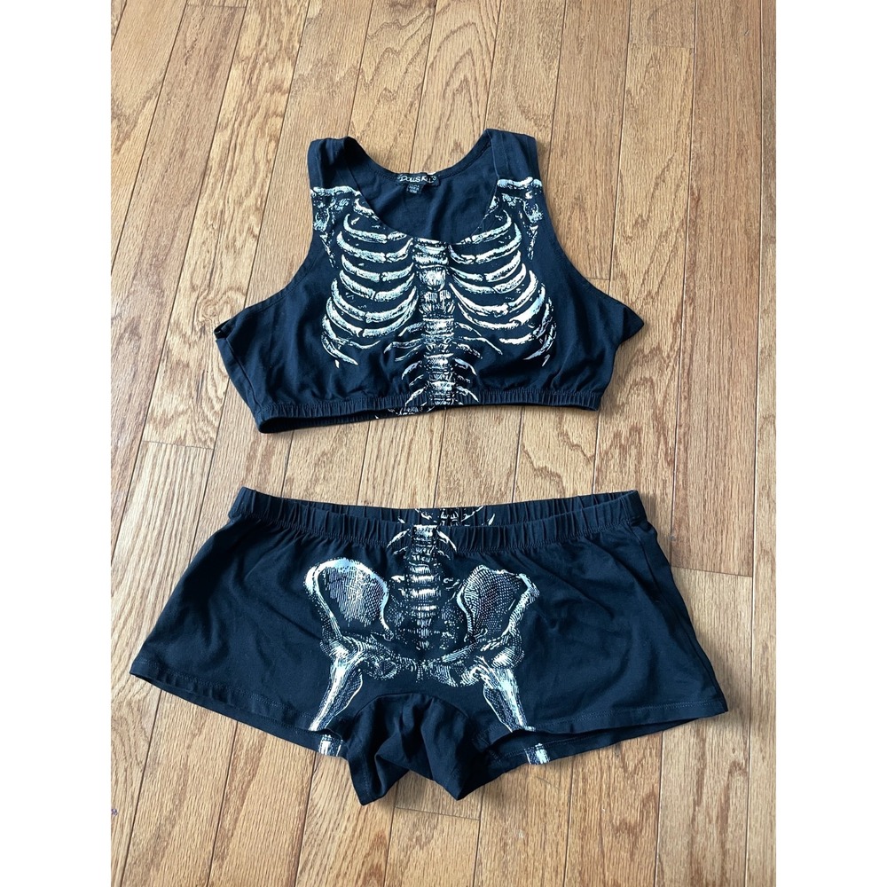 Dolls Killl  Skeleton Ribcage Crop Tank + Bottoms Matching Set XXL Black Cotton